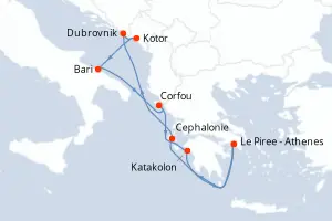 Carte de l’itinéraire du Celestyal Journey · 8 jours / 7 nuits, Îles Ioniennes