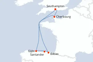 Carte de l’itinéraire du Queen Anne · 8 jours / 7 nuits, Méditerranée occidentale