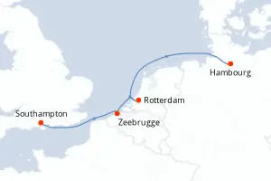 Carte de l’itinéraire du Queen Anne · 6 jours / 5 nuits, Mer du Nord / Bénélux-Germanie