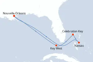 Carte de l’itinéraire du Carnival Liberty · 8 jours / 7 nuits, Caraïbes