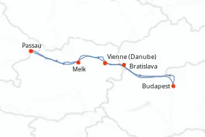 Carte de l’itinéraire du Viktoria · 6 jours / 5 nuits, Danube