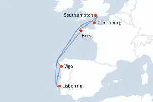 Carte de l’itinéraire du MSC Virtuosa · 8 jours / 7 nuits, Îles de l'Atlantique
