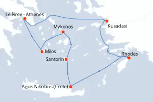 Carte de l’itinéraire du Celestyal Journey · 8 jours / 7 nuits, Îles grecques