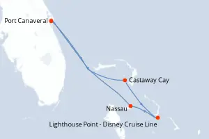 Carte de l’itinéraire du Disney Fantasy · 6 jours / 5 nuits, Bahamas