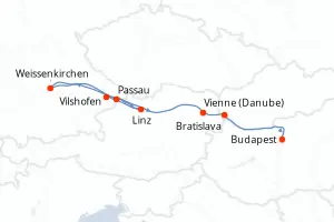 Carte de l’itinéraire de l’Amasonata · 8 jours / 7 nuits, Danube