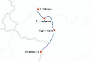 Carte de l’itinéraire du Modigliani · 5 jours / 4 nuits, Rhin · Main · Moselle