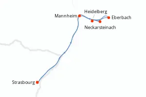 Carte de l’itinéraire du Victor Hugo · 4 jours / 3 nuits, Rhin · Main · Moselle
