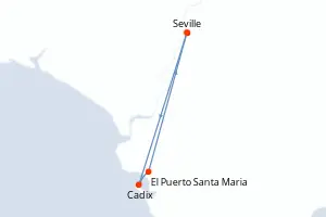 Carte de l’itinéraire du Belle de Cadix · 6 jours / 5 nuits, Fluviale