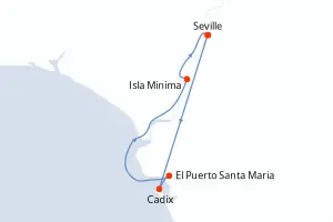 Carte de l’itinéraire du Belle de Cadix · 8 jours / 7 nuits, Fluviale