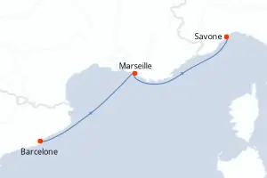 Carte de l’itinéraire du Costa Diadema · 3 jours / 2 nuits, Méditerranée occidentale