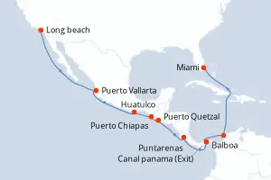 Carte de l’itinéraire du Seabourn Quest · 20 jours / 19 nuits, Amérique centrale & Canal de Panama