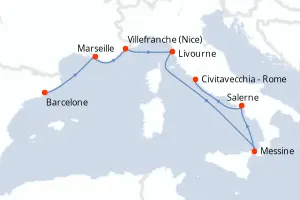Carte de l’itinéraire du Norwegian Epic · 8 jours / 7 nuits, Méditerranée occidentale
