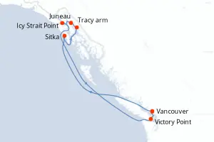 Carte de l’itinéraire du Serenade of the Seas · 8 jours / 7 nuits, Amérique du Nord