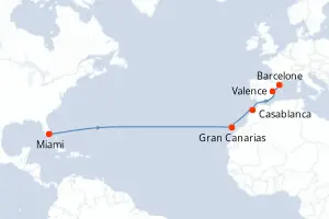 Carte de l’itinéraire du Scarlet Lady · 15 jours / 14 nuits, Méditerranée occidentale