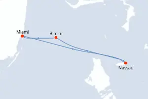 Carte de l’itinéraire du Scarlet Lady · 5 jours / 4 nuits, Bahamas