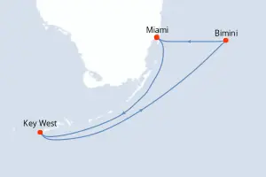 Carte de l’itinéraire du Scarlet Lady · 5 jours / 4 nuits, Bahamas