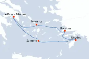 Carte de l’itinéraire du Scarlet Lady · 8 jours / 7 nuits, Méditerranée orientale
