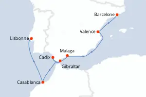 Carte de l’itinéraire du Silver Nova · 10 jours / 9 nuits, Méditerranée occidentale