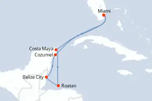 Carte de l’itinéraire du Seven Seas Grandeur · 8 jours / 7 nuits, Caraïbes occidentales