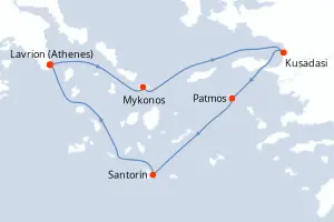 Carte de l’itinéraire du Celestyal Discovery · 4 jours / 3 nuits, Méditerranée orientale