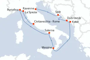 Carte de l’itinéraire du Celebrity Constellation · 11 jours / 10 nuits, Méditerranée occidentale