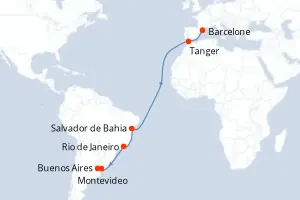 Carte de l’itinéraire du Celebrity Equinox · 17 jours / 16 nuits, Amérique du Sud