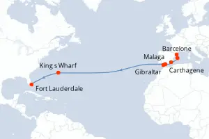 Carte de l’itinéraire du Celebrity Eclipse · 15 jours / 14 nuits, Méditerranée occidentale