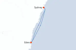 Carte de l’itinéraire du Royal Princess · 4 jours / 3 nuits, Australie & Nouvelle-Zélande