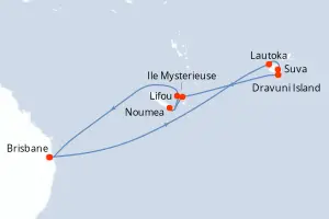 Carte de l’itinéraire du Grand Princess · 15 jours / 14 nuits, Pacifique Sud / Polynésie