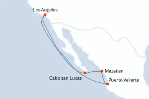 Carte de l’itinéraire du Norwegian Encore · 8 jours / 7 nuits, Mexique Pacifique & Basse-Californie