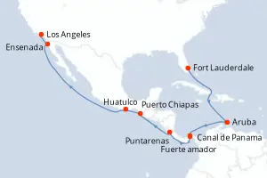 Carte de l’itinéraire de l’Island Princess · 17 jours / 16 nuits, Caraïbes méridionales