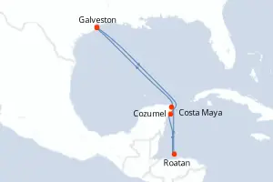 Carte de l’itinéraire du Symphony of the Seas · 8 jours / 7 nuits, Caraïbes occidentales