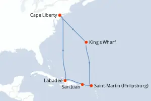 Carte de l’itinéraire de l’Independence of the Seas · 10 jours / 9 nuits, Grandes Antilles
