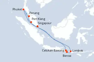 Carte de l’itinéraire du Celebrity Solstice · 14 jours / 13 nuits, Asie du Sud-Est