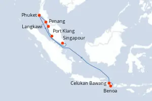 Carte de l’itinéraire du Celebrity Millennium · 12 jours / 11 nuits, Asie du Sud-Est