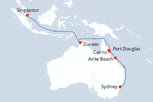 Carte de l’itinéraire du Celebrity Solstice · 14 jours / 13 nuits, Australie & Nouvelle-Zélande