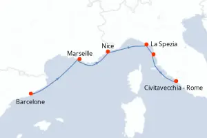 Carte de l’itinéraire de l’Azamara Onward · 8 jours / 7 nuits, Méditerranée occidentale