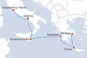 Carte de l’itinéraire de l’Azamara Onward · 8 jours / 7 nuits, Méditerranée orientale
