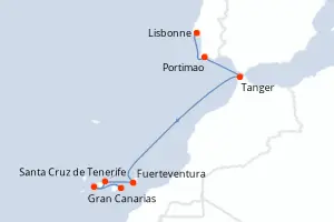 Carte de l’itinéraire de l’Azamara Onward · 9 jours / 8 nuits, Canaries