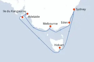 Carte de l’itinéraire du Celebrity Solstice · 11 jours / 10 nuits, Australie & Nouvelle-Zélande