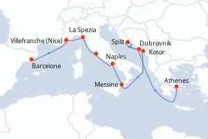 Carte de l’itinéraire du Celebrity Infinity · 13 jours / 12 nuits, Méditerranée occidentale