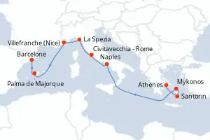 Carte de l’itinéraire du Celebrity Eclipse · 12 jours / 11 nuits, Cyclades