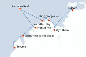 Carte de l’itinéraire du Silver Cloud Expedition · 11 jours / 10 nuits, Australie & Nouvelle-Zélande
