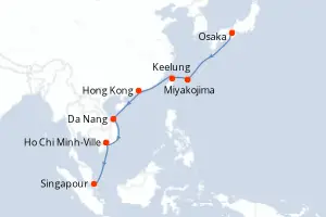 Carte de l’itinéraire du Seabourn Encore · 15 jours / 14 nuits, Asie du Sud-Est