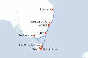 Carte de l’itinéraire du Grand Princess · 13 jours / 12 nuits, Australie & Nouvelle-Zélande