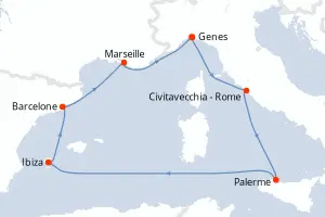 Carte de l’itinéraire du MSC Seaview · 8 jours / 7 nuits, Méditerranée occidentale