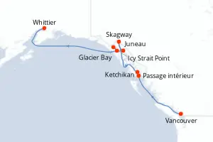 Carte de l’itinéraire du Norwegian Jade · 8 jours / 7 nuits, Alaska