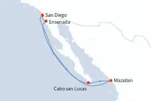 Carte de l’itinéraire du Serenade of the Seas · 8 jours / 7 nuits, Mexique Pacifique & Basse-Californie