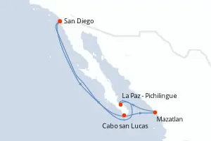 Carte de l’itinéraire du Serenade of the Seas · 8 jours / 7 nuits, Mexique Pacifique & Basse-Californie