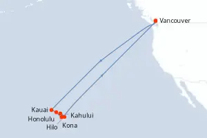 Carte de l’itinéraire du MS Koningsdam · 18 jours / 17 nuits, Hawaii & Pacifique Nord